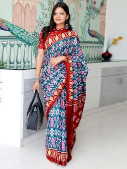 Akhilam - Green Printed Cotton Saree with Unstitched Blouse