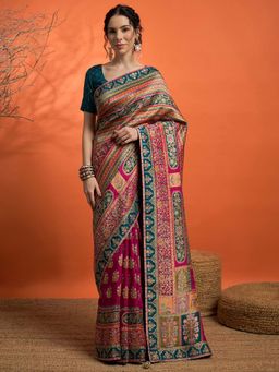 Akhilam - Pink Woven Viscose Saree with Unstitched Blouse