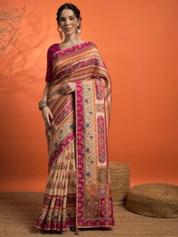 Akhilam - Cream Woven Viscose Saree with Unstitched Blouse