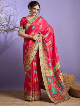 Akhilam - Pink Woven Viscose Saree with Unstitched Blouse