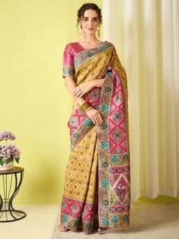 Akhilam - Mustard Woven Viscose Saree with Unstitched Blouse