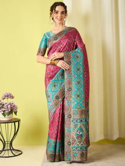 Akhilam - Pink Woven Viscose Saree with Unstitched Blouse