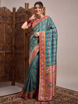 Akhilam - Blue Woven Viscose Saree with Unstitched Blouse