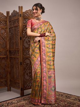 Akhilam - Mustard Woven Viscose Saree with Unstitched Blouse