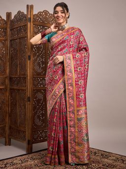Akhilam - Pink Woven Viscose Saree with Unstitched Blouse