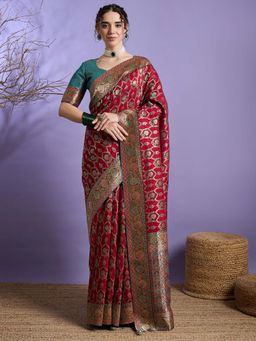Akhilam - Maroon Woven Viscose Saree with Unstitched Blouse