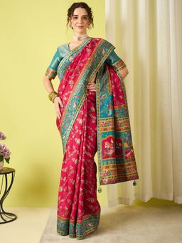 Akhilam - Pink Woven Viscose Saree with Unstitched Blouse