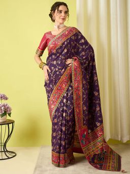 Akhilam - Purple Woven Viscose Saree with Unstitched Blouse
