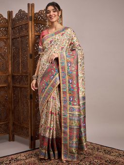 Akhilam - Cream Woven Viscose Saree with Unstitched Blouse