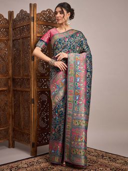 Akhilam - Teal Woven Viscose Saree with Unstitched Blouse