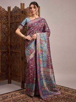 Akhilam - Purple Woven Viscose Saree with Unstitched Blouse
