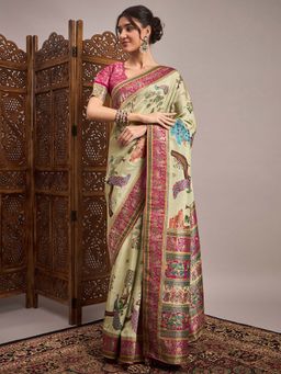 Akhilam - Green Woven Viscose Saree with Unstitched Blouse