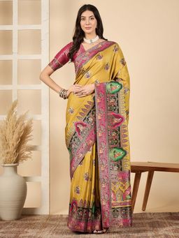 Akhilam - Mustard Woven Viscose Saree with Unstitched Blouse