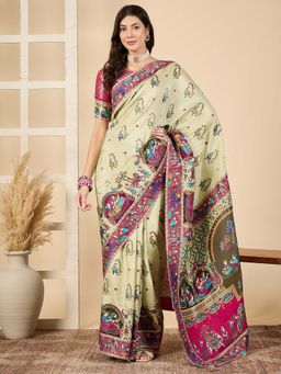 Akhilam - Green Woven Viscose Saree with Unstitched Blouse