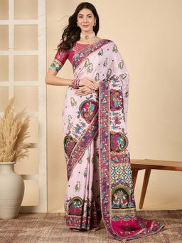 Akhilam - Pink Woven Viscose Saree with Unstitched Blouse