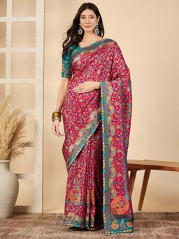 Akhilam - Pink Woven Viscose Saree with Unstitched Blouse