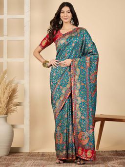 Akhilam - Blue Woven Viscose Saree with Unstitched Blouse