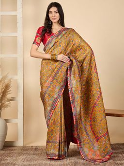 Akhilam - Mustard Woven Viscose Saree with Unstitched Blouse