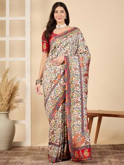 Akhilam - Cream Woven Viscose Saree with Unstitched Blouse