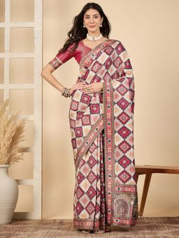 Akhilam - Cream Woven Viscose Saree with Unstitched Blouse