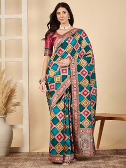 Akhilam - Blue Woven Viscose Saree with Unstitched Blouse