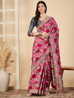 Akhilam - Pink Woven Viscose Saree with Unstitched Blouse