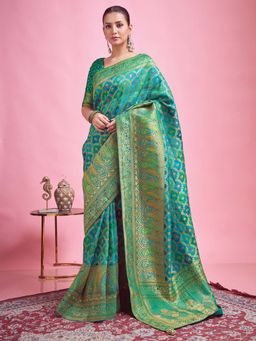 Akhilam - Turquoise Woven Viscose Saree with Unstitched Blouse