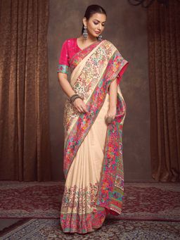 Akhilam - Cream Woven Viscose Saree with Unstitched Blouse