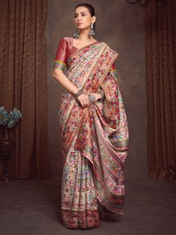 Akhilam - Cream Woven Viscose Saree with Unstitched Blouse