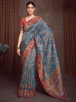 Akhilam - Teal Woven Viscose Saree with Unstitched Blouse