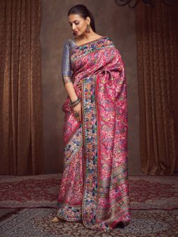 Akhilam - Pink Woven Viscose Saree with Unstitched Blouse