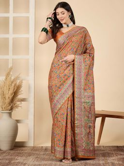 Akhilam - Orange Woven Silk Saree with Unstitched Blouse