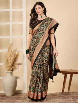 Akhilam - Black Woven Silk Saree with Unstitched Blouse