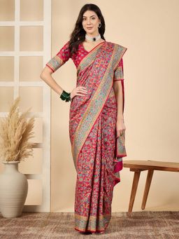 Akhilam - Pink Woven Silk Saree with Unstitched Blouse