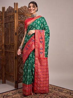 Akhilam - Green Printed Silk Saree with Unstitched Blouse