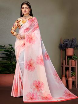 Akhilam - Pink Printed Georgette Saree with Unstitched Blouse