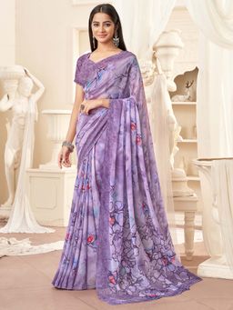 Akhilam - Lavender Printed Georgette Saree with Unstitched Blouse