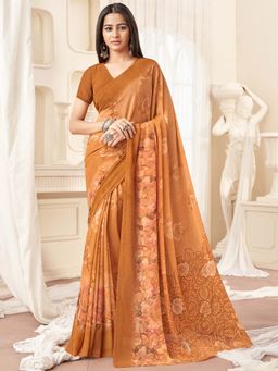 Akhilam - Brown Printed Georgette Saree with Unstitched Blouse