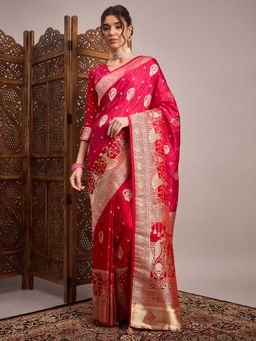 Akhilam - Pink Woven Satin Saree with Unstitched Blouse