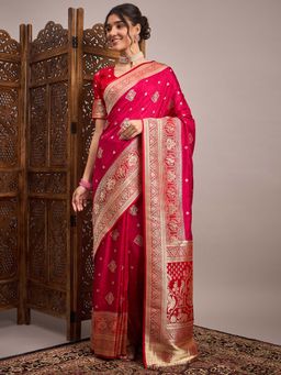 Akhilam - Pink Woven Satin Saree with Unstitched Blouse