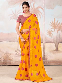 Akhilam - Yellow Embellished Chiffon Saree with Unstitched Blouse