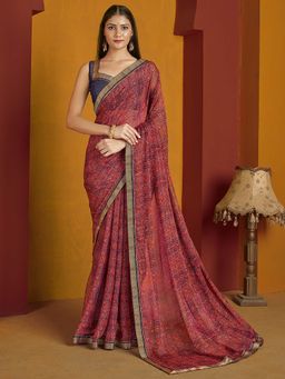Akhilam - Maroon Printed Chiffon Saree with Unstitched Blouse