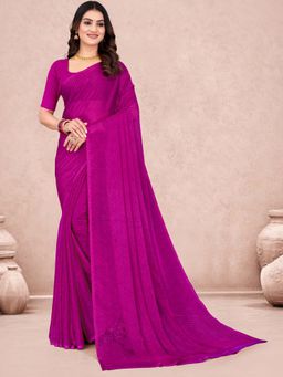 Akhilam - Magenta Printed Chiffon Saree with Unstitched Blouse