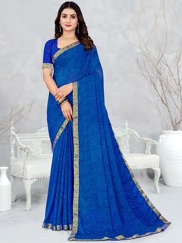 Akhilam - Blue Printed Chiffon Saree with Unstitched Blouse