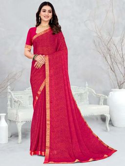 Akhilam - Pink Printed Chiffon Saree with Unstitched Blouse