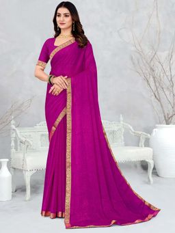 Akhilam - Purple Printed Chiffon Saree with Unstitched Blouse