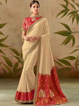 Odette - Beige Silk Designer Saree with Unstitched Blouse