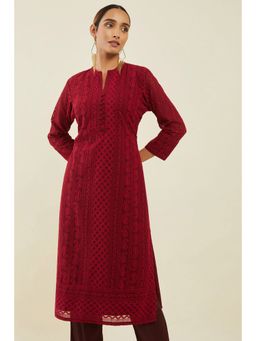 Soch - Maroon Georgette Straight Kurta With Self Embroidered Designs