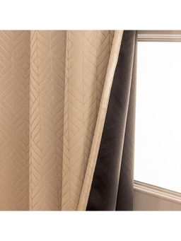 HOMEMONDE - Beige Geometric Window 5 Feet Polyester Black Out Curtains (Pack of 2)