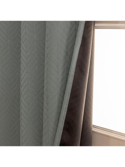 HOMEMONDE - Grey Geometric Window 5 Feet Polyester Black Out Curtains (Pack of 2)